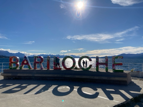 Bariloche lakefront sign in Patagona Argentina